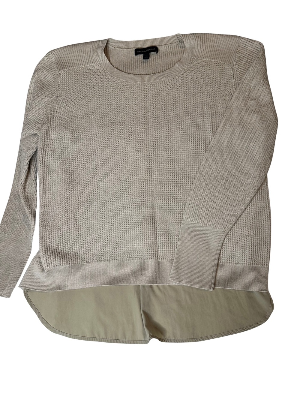 Banana Republic Beige Crewneck Sweater with Shirt Hem
